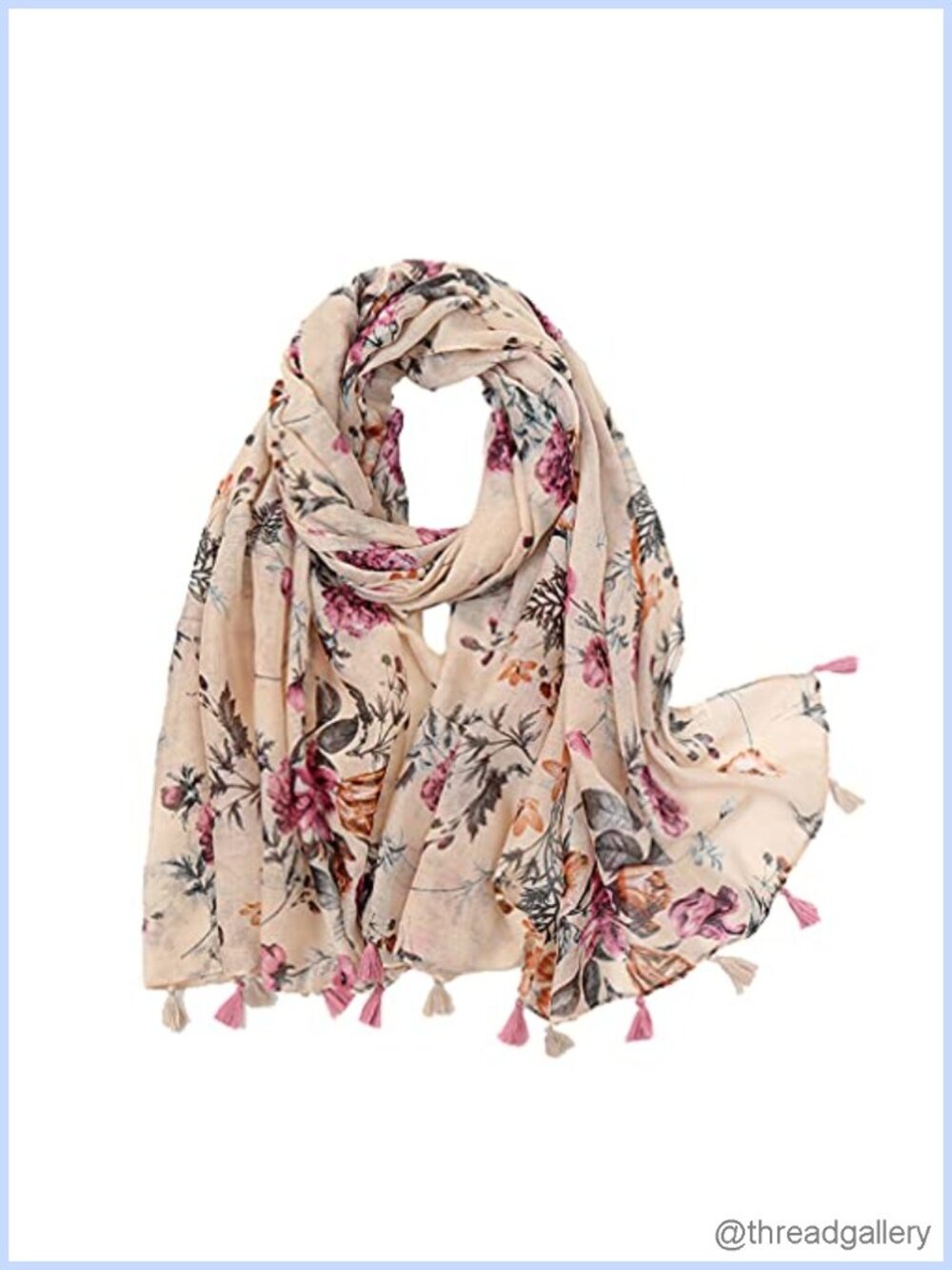 Floral Print Boho Scarf Lightweight Fringed Shawl Wrap